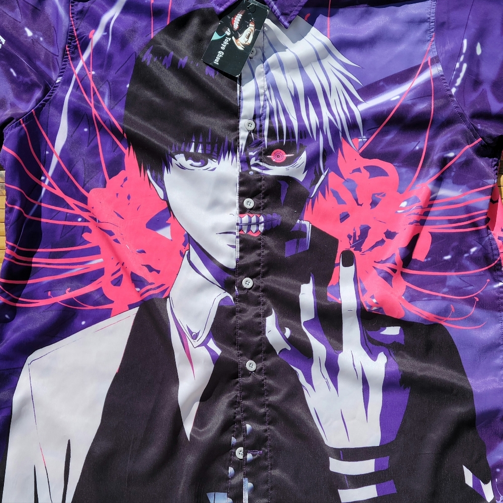 Tokyo Ghoul Split Ken Kaneki Button Down Shirt Adult M Hot Topic
